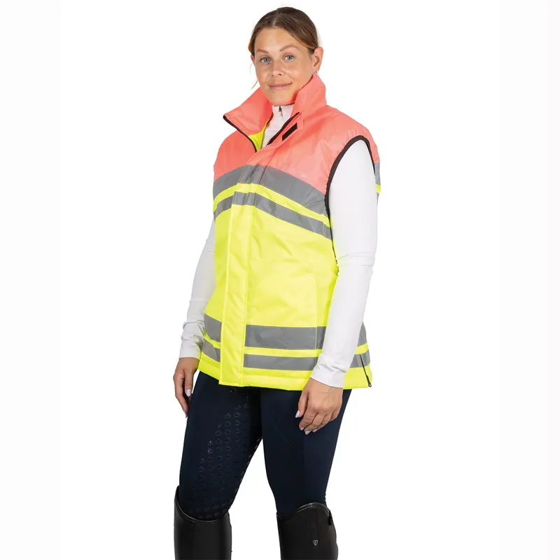 Hy Equestrian Reflector Two Tone Adults Waterproof Vest - Yellow/Pink-3