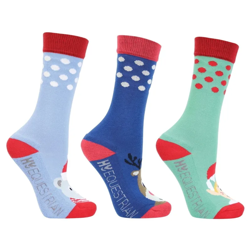 Hy Equestrian Festive Feet Junior Riding Socks - Christmas Characters