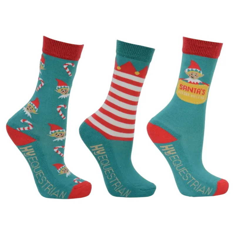 Hy Equestrian Festive Feet Junior Riding Socks - Christmas Elf