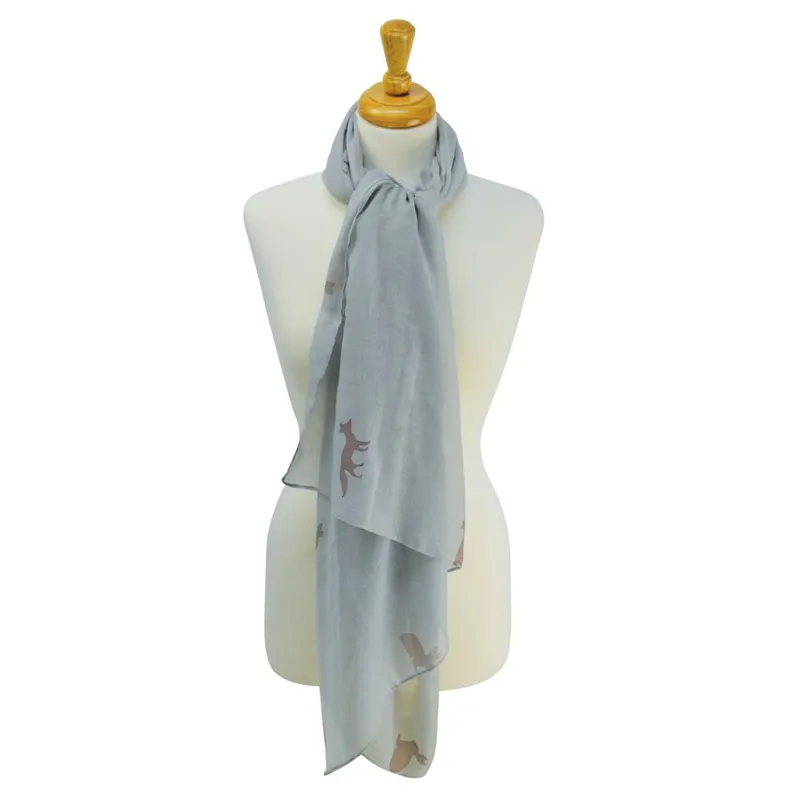HyFASHION Printed Scarf - Fox and Rabbit/Oatmeal/Ginger Snap Brown-1