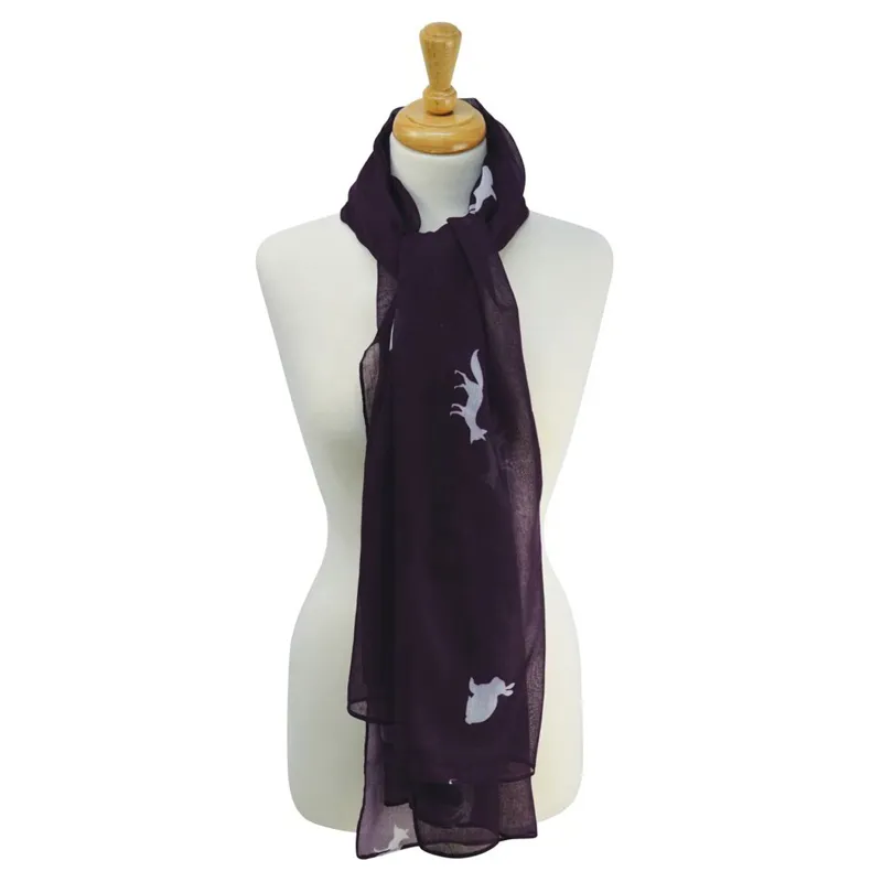 HyFASHION Printed Scarf - Fox and Rabbit/Purple/Gardenia White-1