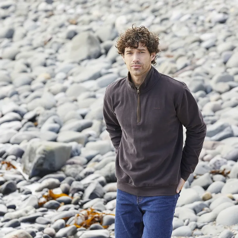 Ridgeline Brancaster Quarter Zip Men's Smock - Deep Bark-1