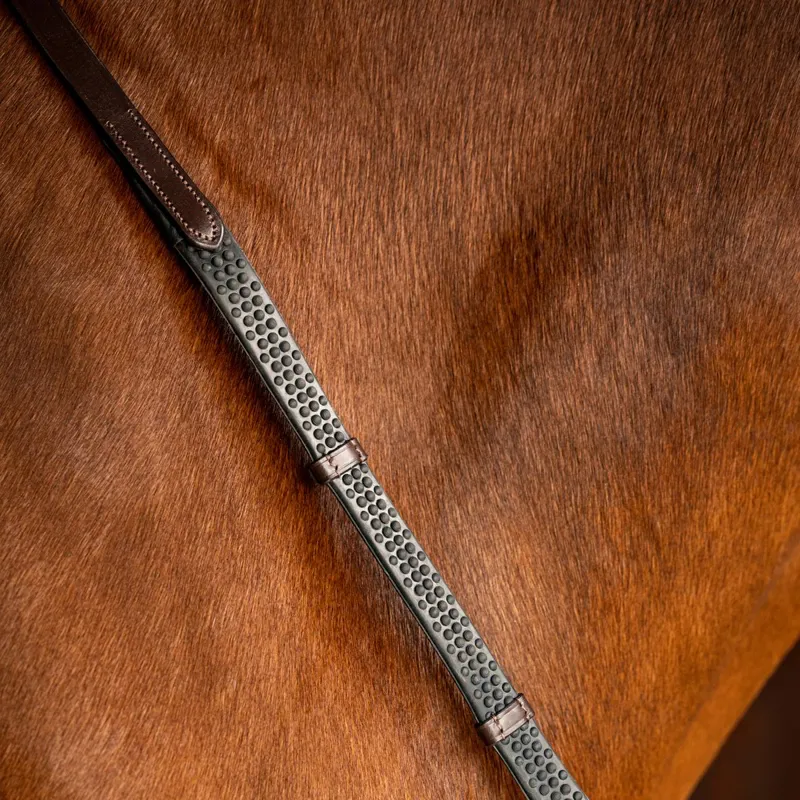 LeMieux Soft Rubber Reins with Stoppers - Havana/Black/Brass-1