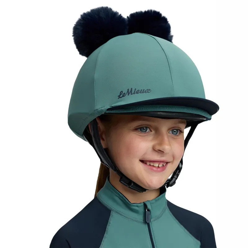 LeMieux Mini Double Pom Helmet Cover-Navy/Aloe-1