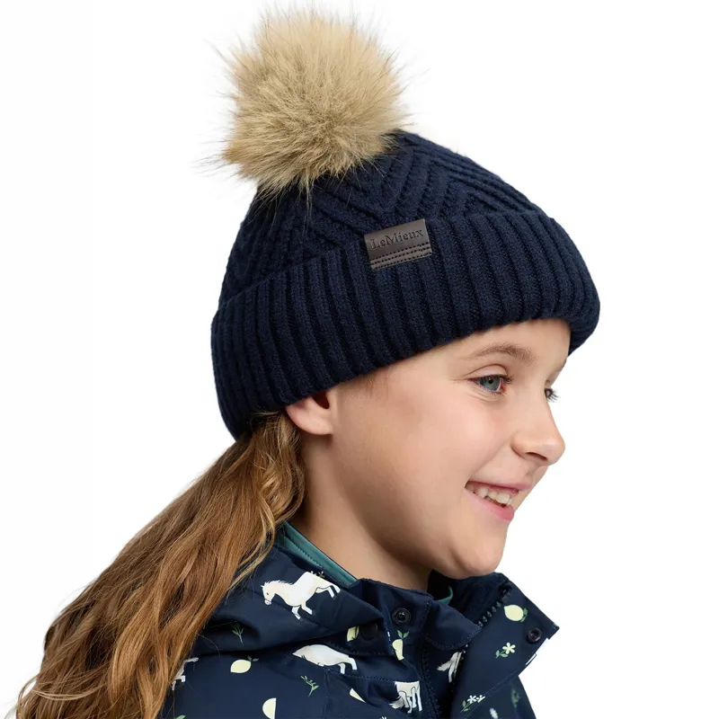 LeMieux Mini Double Pom Beanie - Navy-4