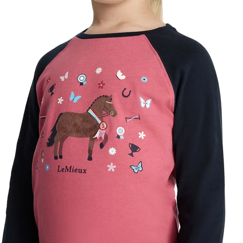 LeMieux Mini Jamie Long Sleeve Junior Top - Cranberry/Dreamer-3