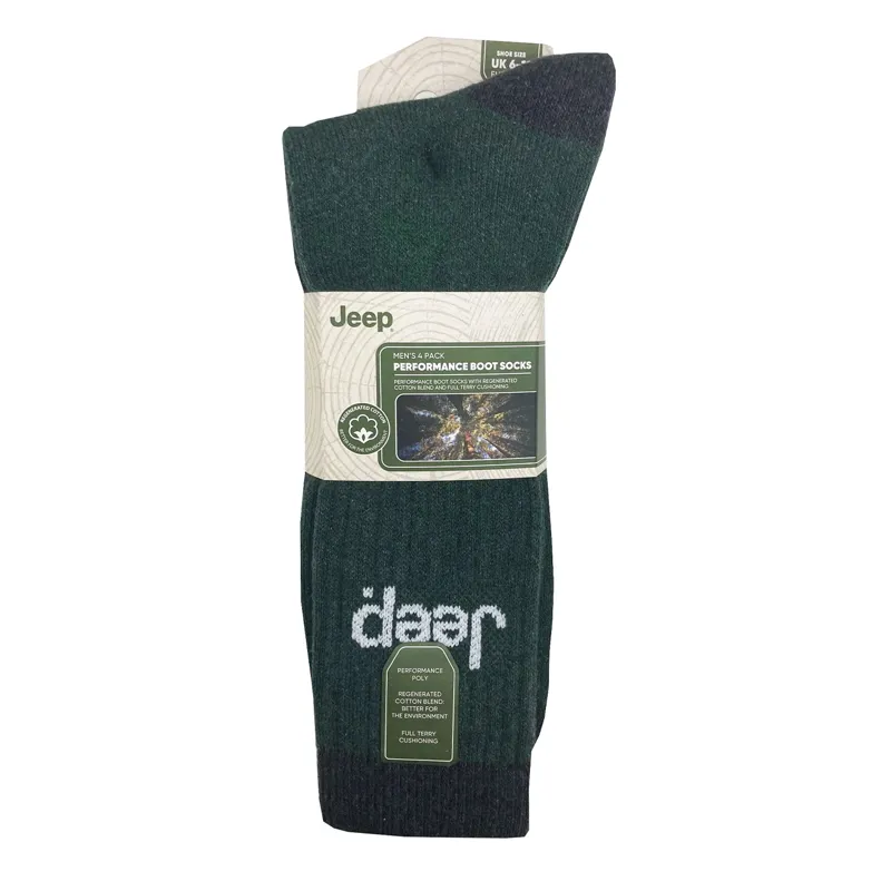 Jeep Adult Performance Boot Socks 4 Pack - Green-1