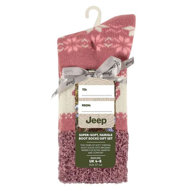 Jeep Fairisle Women's Socks Gift 2 Pack - Rose/Cream-2