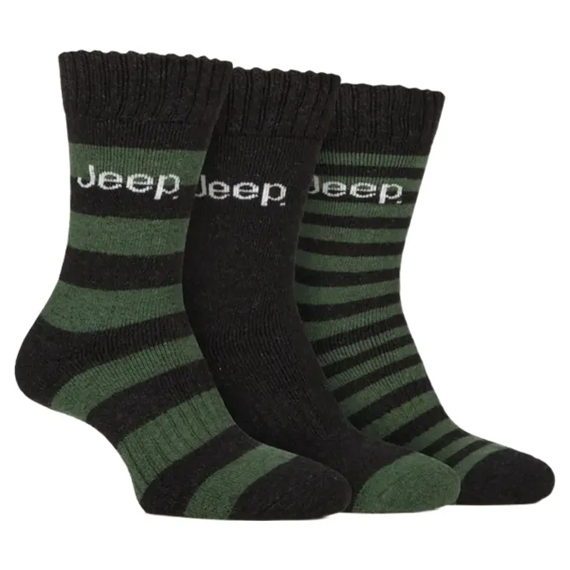 Jeep Men's Wool Blend Boot Socks 3 Pack - Black/Green
