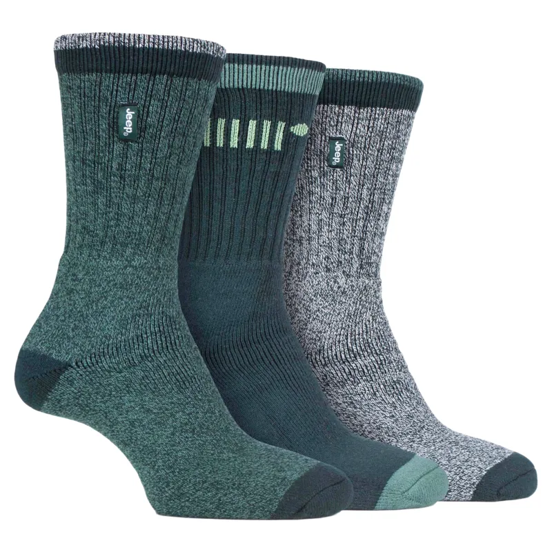 Jeep Men's Cotton Trail Socks 3 Pack - Forest/Grey