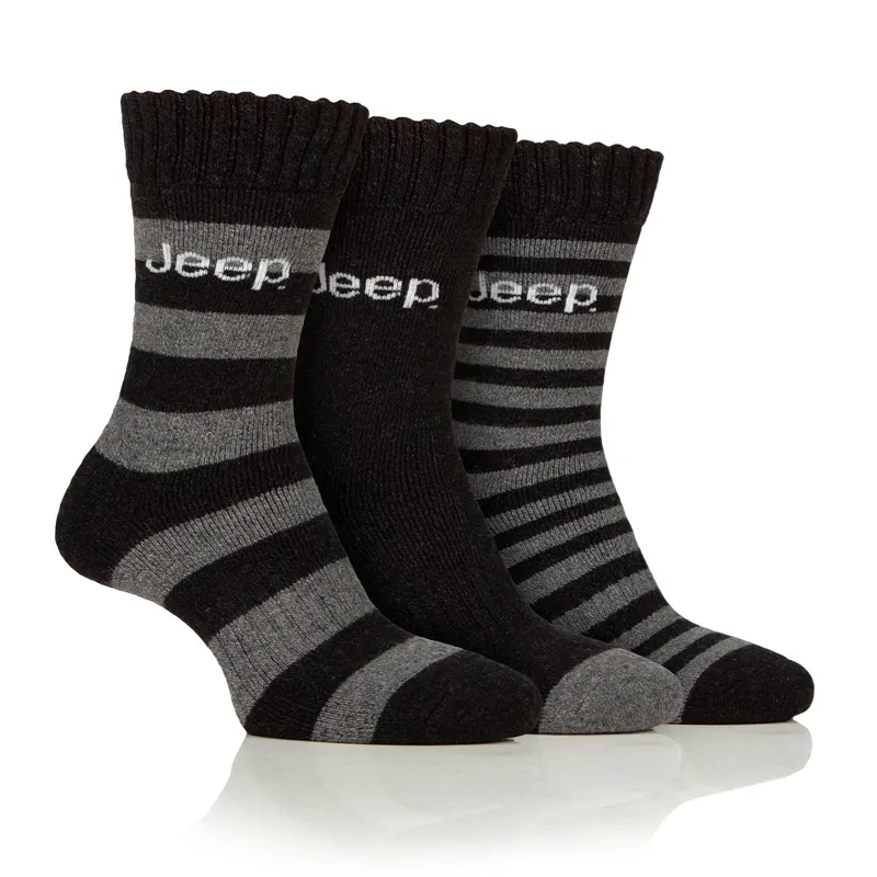 Jeep Men's Wool Blend Socks 3 Pack - Black/Charcoal