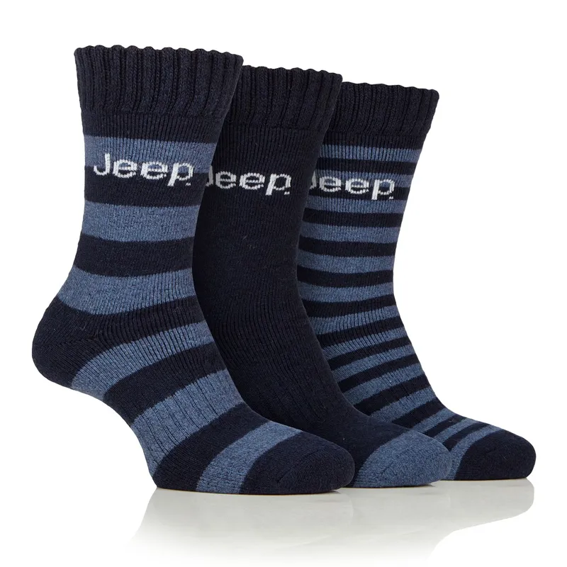 Jeep Men's Wool Blend Socks 3 Pack - Navy/Blue