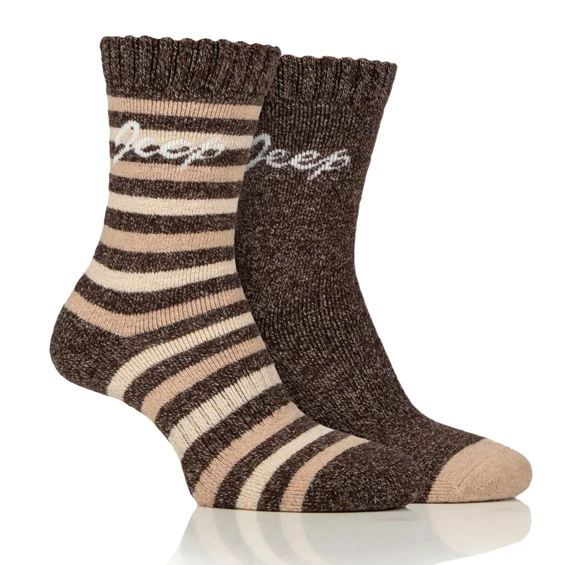 Jeep Women's Performance Socks 2 Pack-Chocolate/Beige