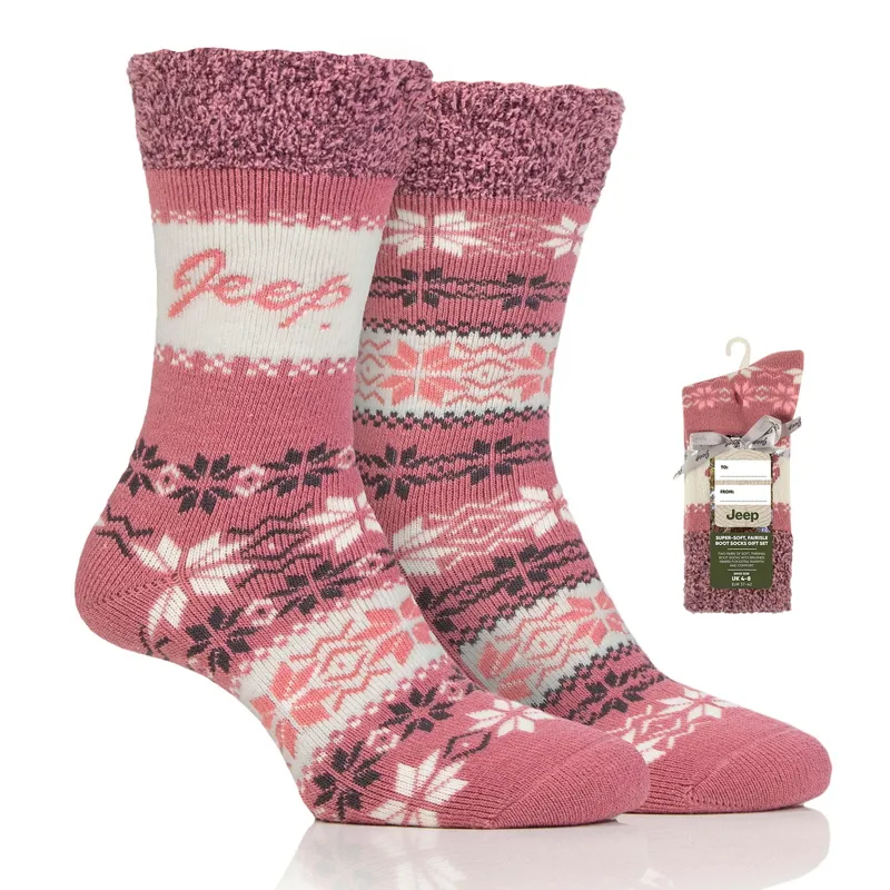 Jeep Fairisle Women's Socks Gift 2 Pack - Rose/Cream