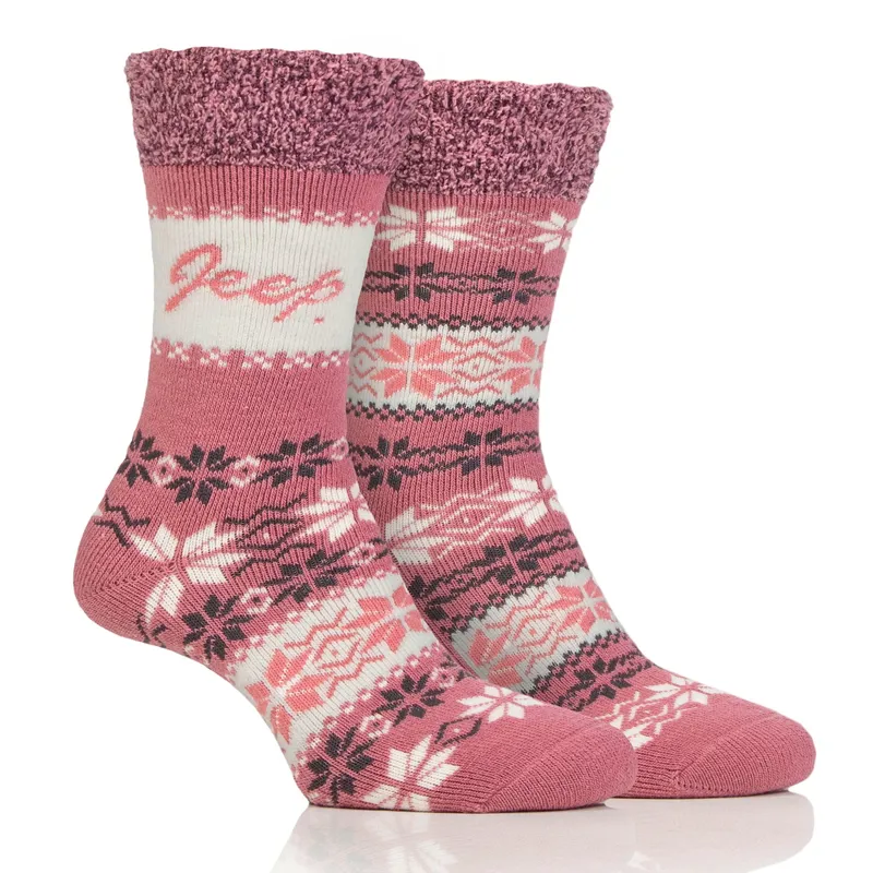 Jeep Fairisle Women's Socks Gift 2 Pack - Rose/Cream-1