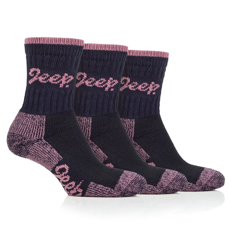 Jeep Luxury Women's Boot Socks 3 Pack - Navy/Rose
