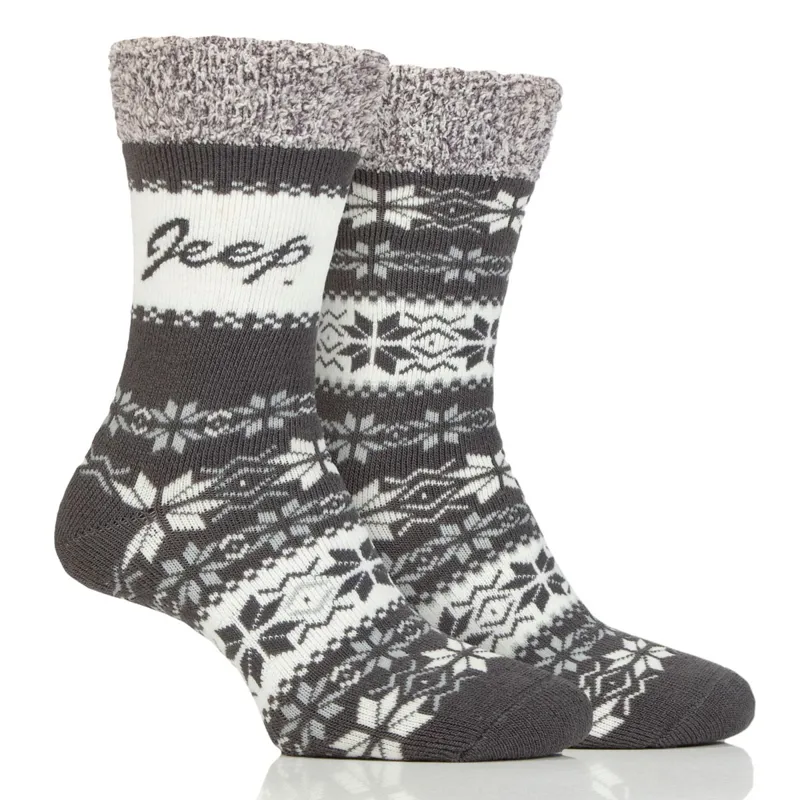 Jeep Brushed Women's Thermal Boot Socks 2 Pack - Slate/Cream