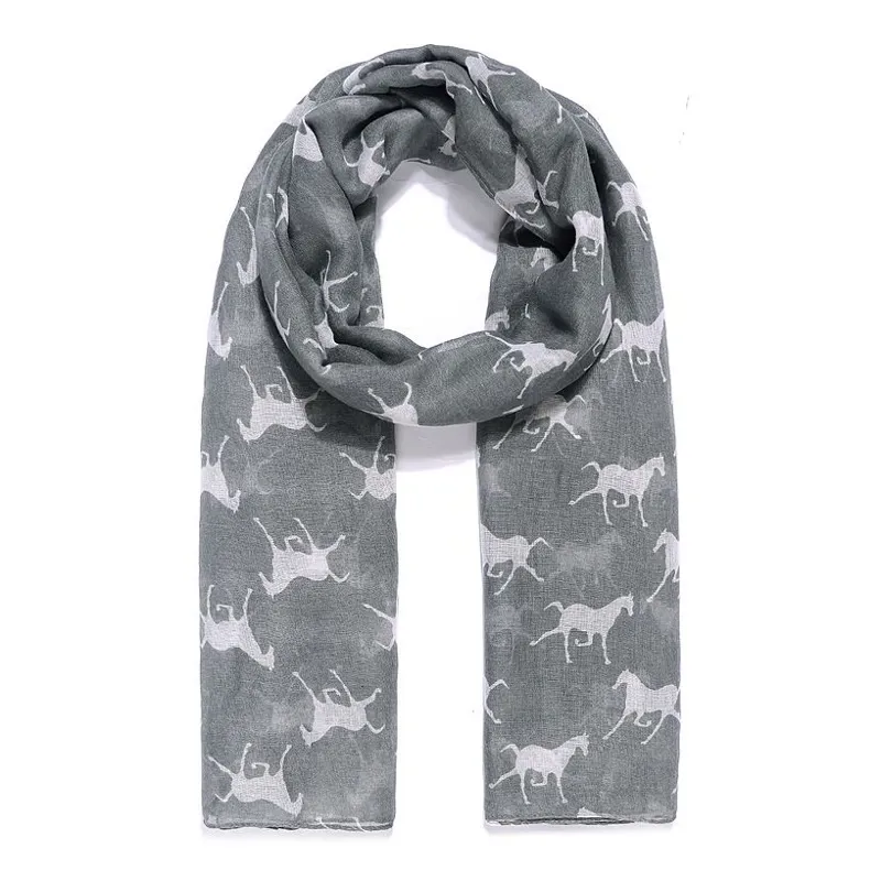 Jewelicity Printed Scarf - Gray/Horses-1