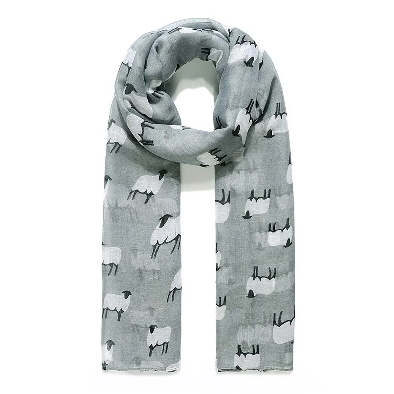 Jewelicity Printed Scarf - Gray/Baa Baa Sheepy