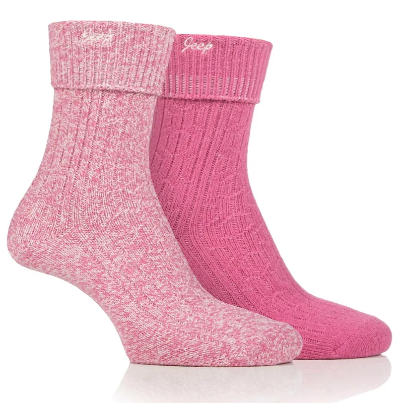 Jeep Super Soft Brushed Women's Boot Socks - Cerise/Cream