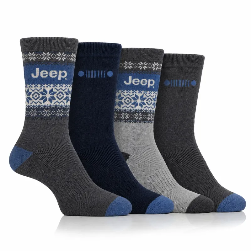 Jeep Performance Men's Gift Box Socks 4 Pack - Grey/Blue