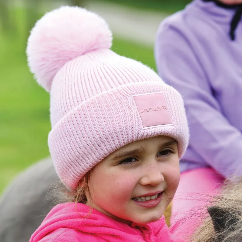 Equetech Luxury Knit Junior Pom Pom Hat - Pink-2