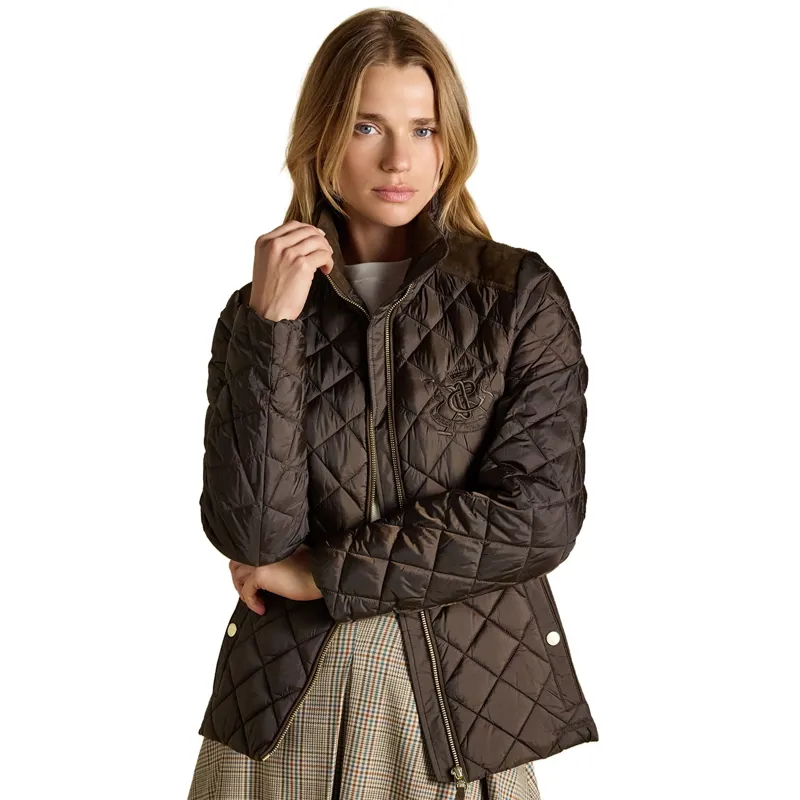 Joules Braemar Luxe Women's Diamond Quilted Coat - Chocolate Brown