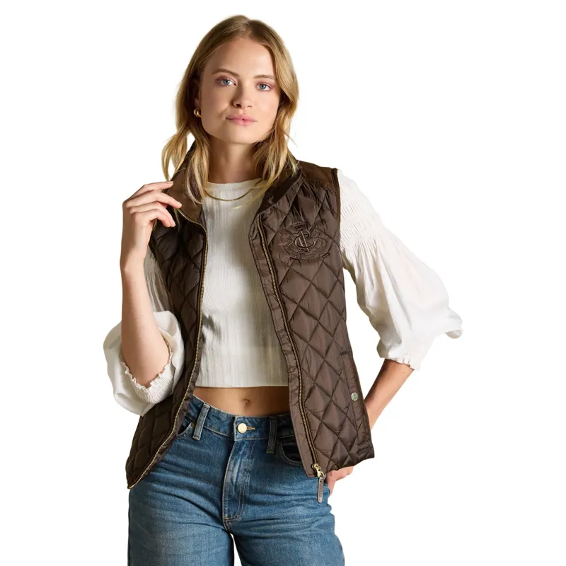 Joules Braemar Women's Luxe Quilted Vest - Chocolate Brown