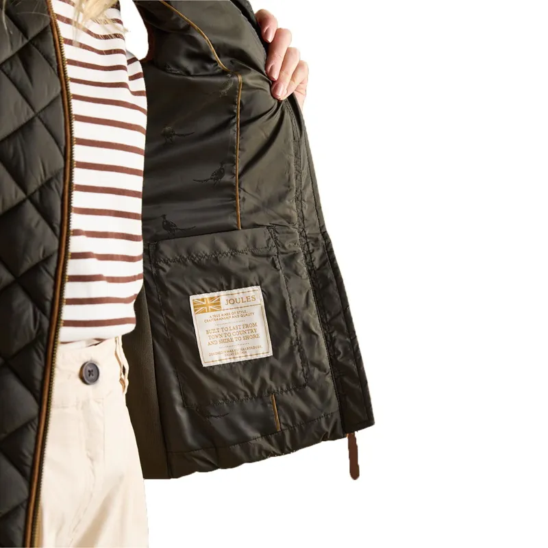 Joules Braemar Womens Luxe Quilted Vest - Khaki-3