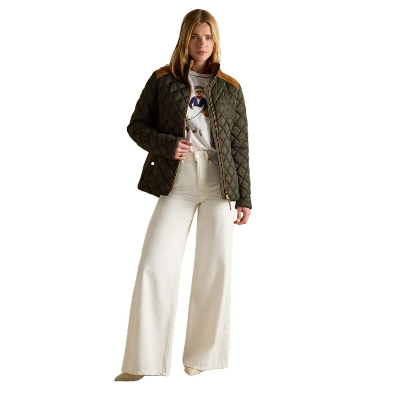 Joules Braemar Luxe Women's Diamond Quilted Coat - Khaki-3