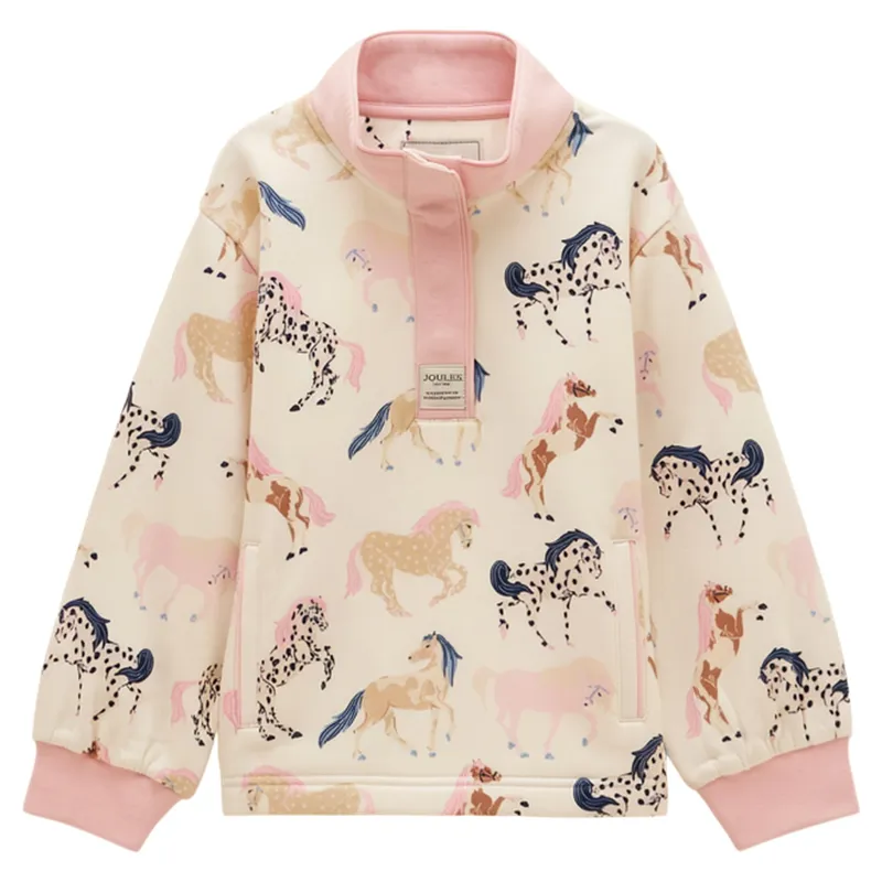 Joules Burnham Junior Girls Funnel Neck Sweatshirt - Cream/Horse Print