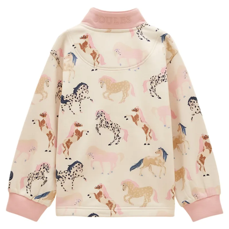 Joules Burnham Junior Girls Funnel Neck Sweatshirt - Cream/Horse Print-1