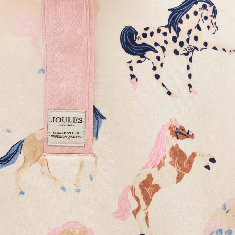 Joules Burnham Junior Girls Funnel Neck Sweatshirt - Cream/Horse Print-3