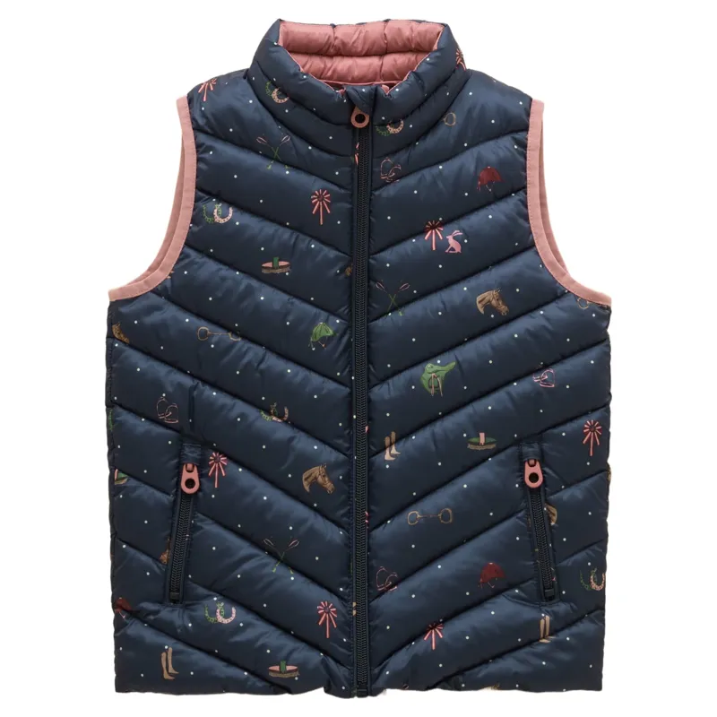 Joules Crofton Junior Girls Padded Vest - Navy/Horse