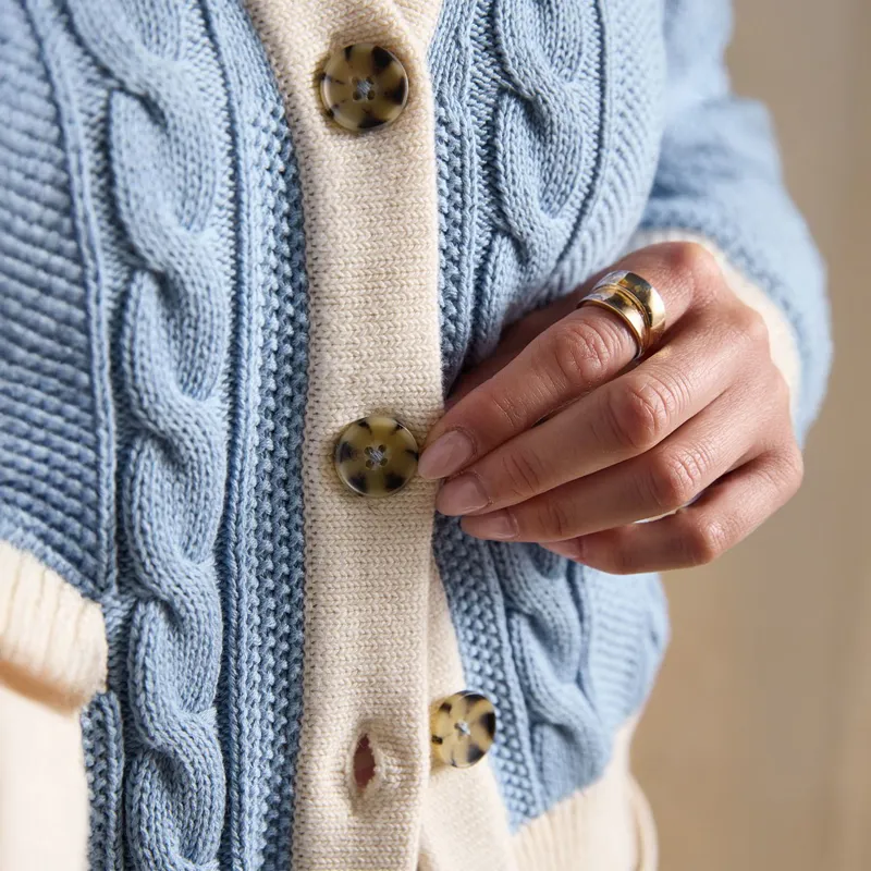 Joules Centre Court Women's Cotton Cable Knit Cardigan - Blue-7