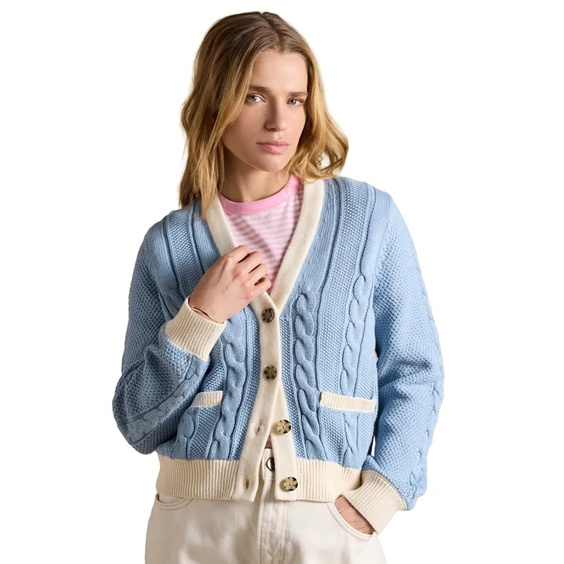 Joules Centre Court Women's Cotton Cable Knit Cardigan - Blue