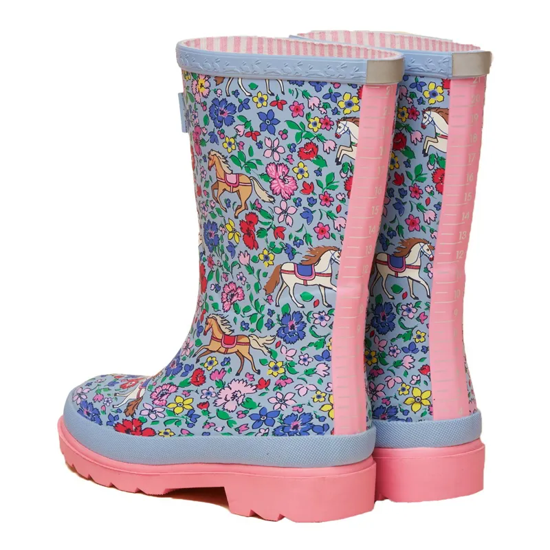 Joules Printed Junior Rain Boots - Blue Horse-2