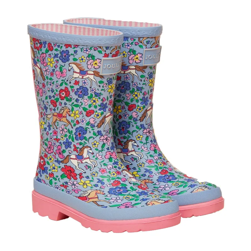 Joules Printed Junior Rain Boots - Blue Horse