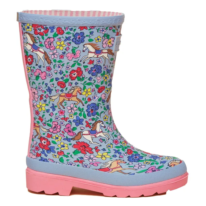 Joules Printed Junior Rain Boots - Blue Horse-1