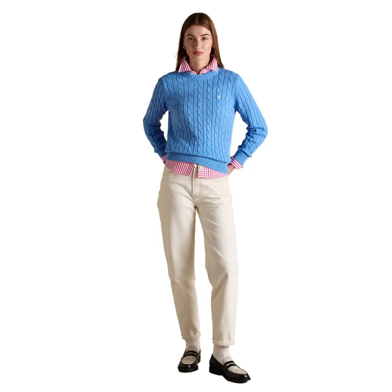 Joules Classic Cable Cotton Womens Crew Neck Sweater - Blue-3