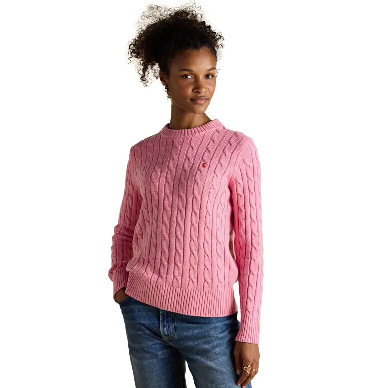 Joules Classic Cable Cotton Womens Crew Neck Sweater - Pink-1