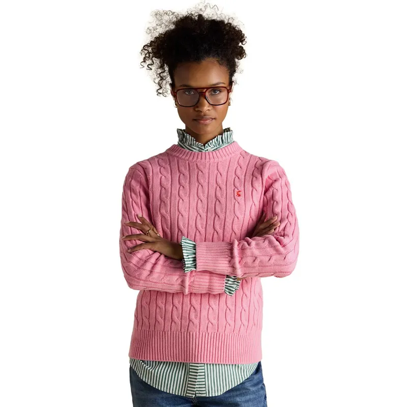 Joules Classic Cable Cotton Womens Crew Neck Sweater - Pink-4