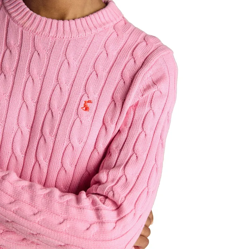 Joules Classic Cable Cotton Womens Crew Neck Sweater - Pink-5