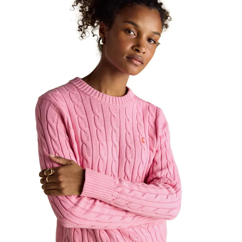 Joules Classic Cable Cotton Womens Crew Neck Sweater - Pink-8