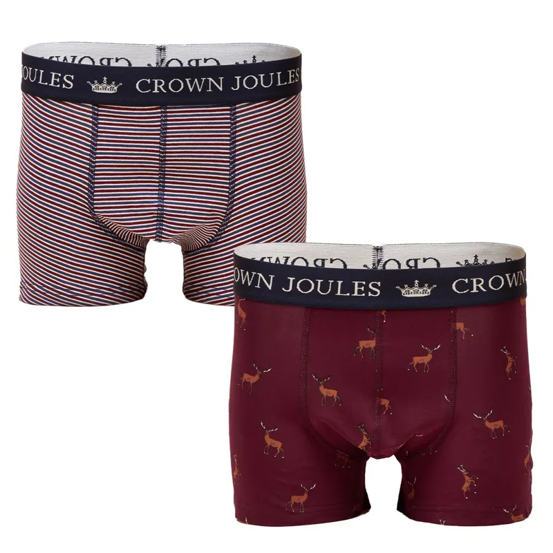 Joules Crown Joules Mens Boxers 2 Pack - Burgundy/Red