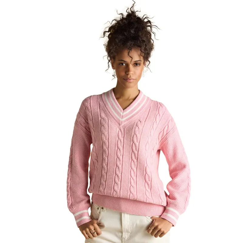 Joules Dibly Womens Cotton Cable Knit Cricket Sweater - Pink