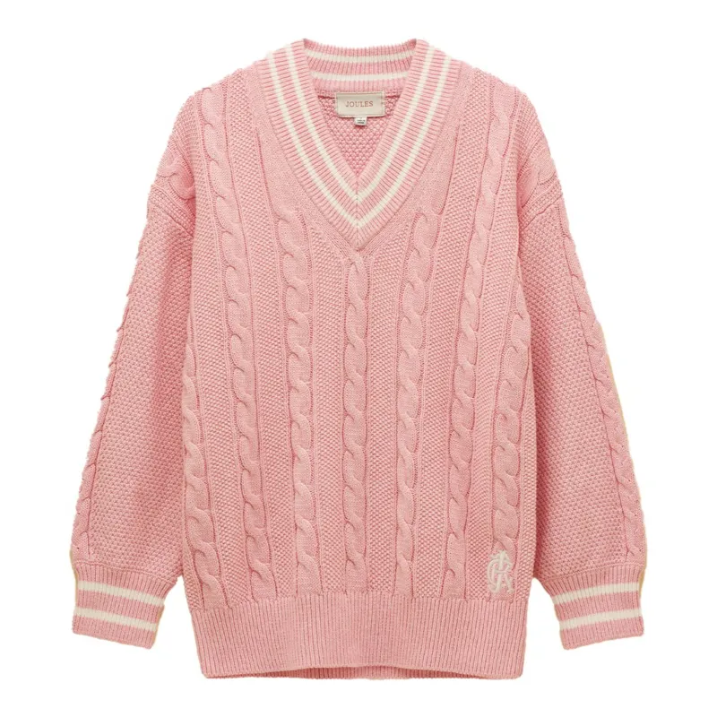 Joules Dibly Womens Cotton Cable Knit Cricket Sweater - Pink-2