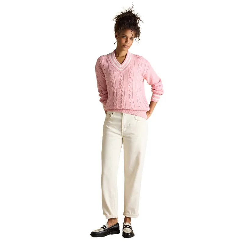 Joules Dibly Womens Cotton Cable Knit Cricket Sweater - Pink-3
