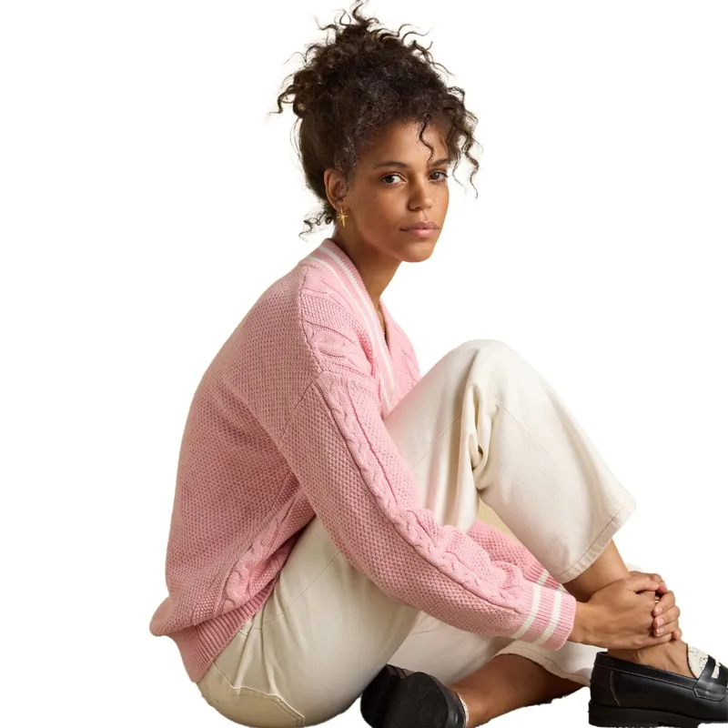 Joules Dibly Womens Cotton Cable Knit Cricket Sweater - Pink-4