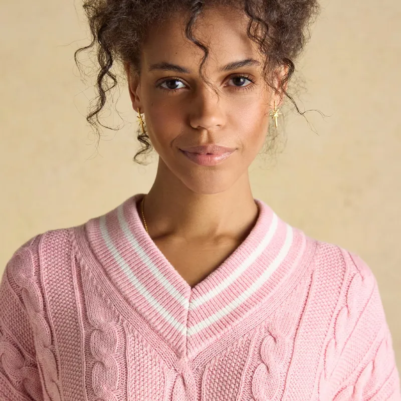 Joules Dibly Womens Cotton Cable Knit Cricket Sweater - Pink-5